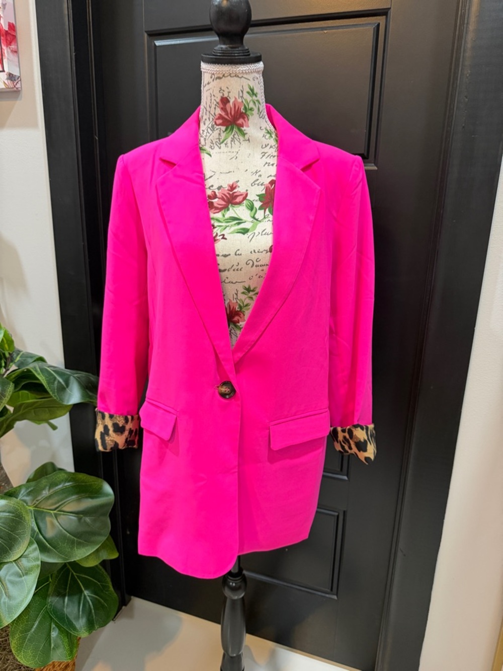 JODIFL Hot Pink Blazer with Leopard Cuff Accent - Picture 4 of 16